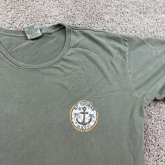 St Thomas Shirt Mens Extra Large Green White Virgin Islans USVI Casual FLAW - Picture 10 of 12